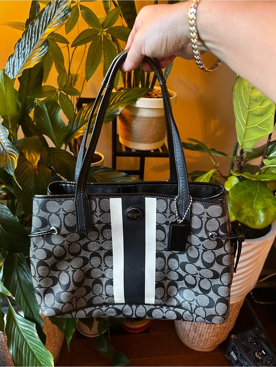 Coach Handbags - Authentic Coach Black, Charcoal & White Signature Stripe Tote